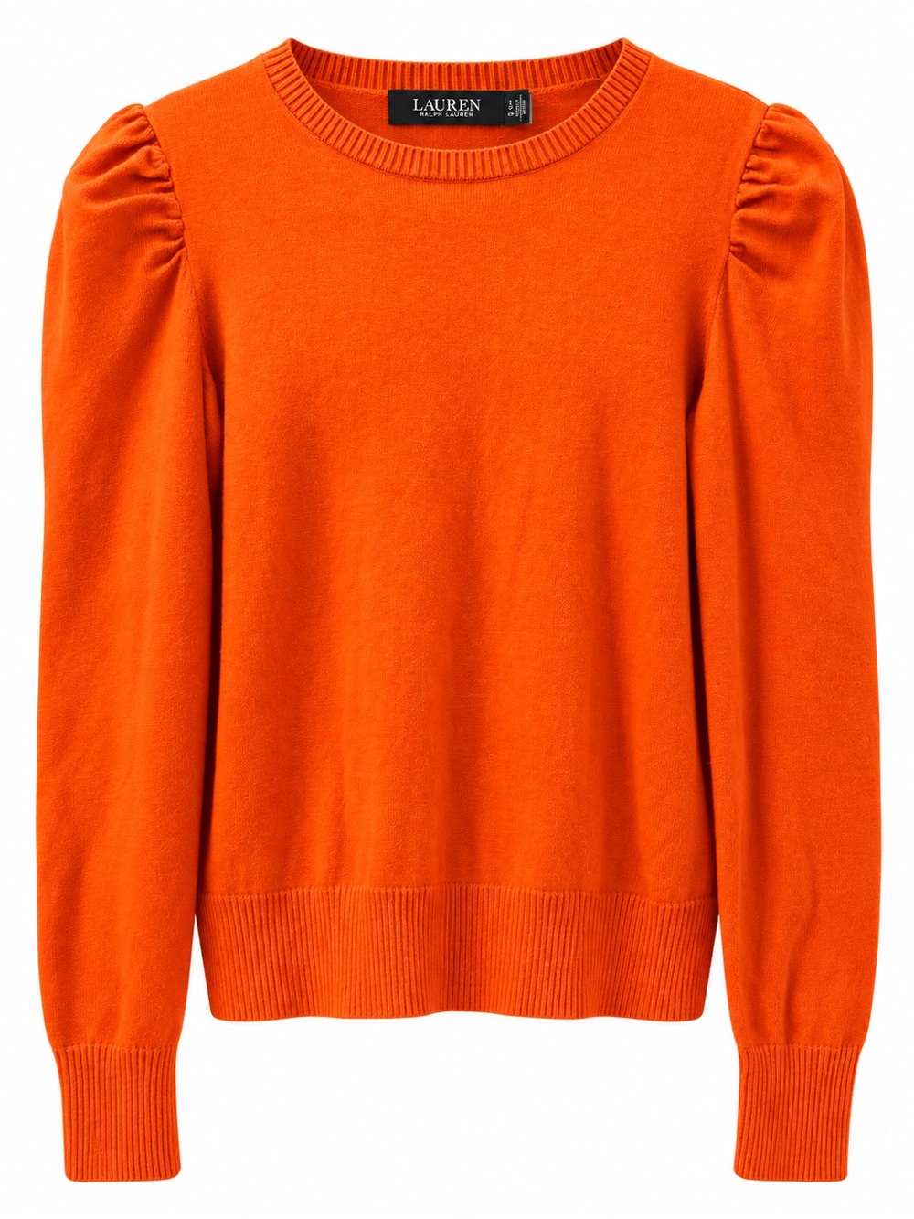 Ralph Lauren Bright Orange Puff-Sleeve Crewneck Sweater